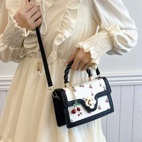 Zenana Cherry Pattern Vegan Leather Shoulder Hand Bag - Picture 2 of 7